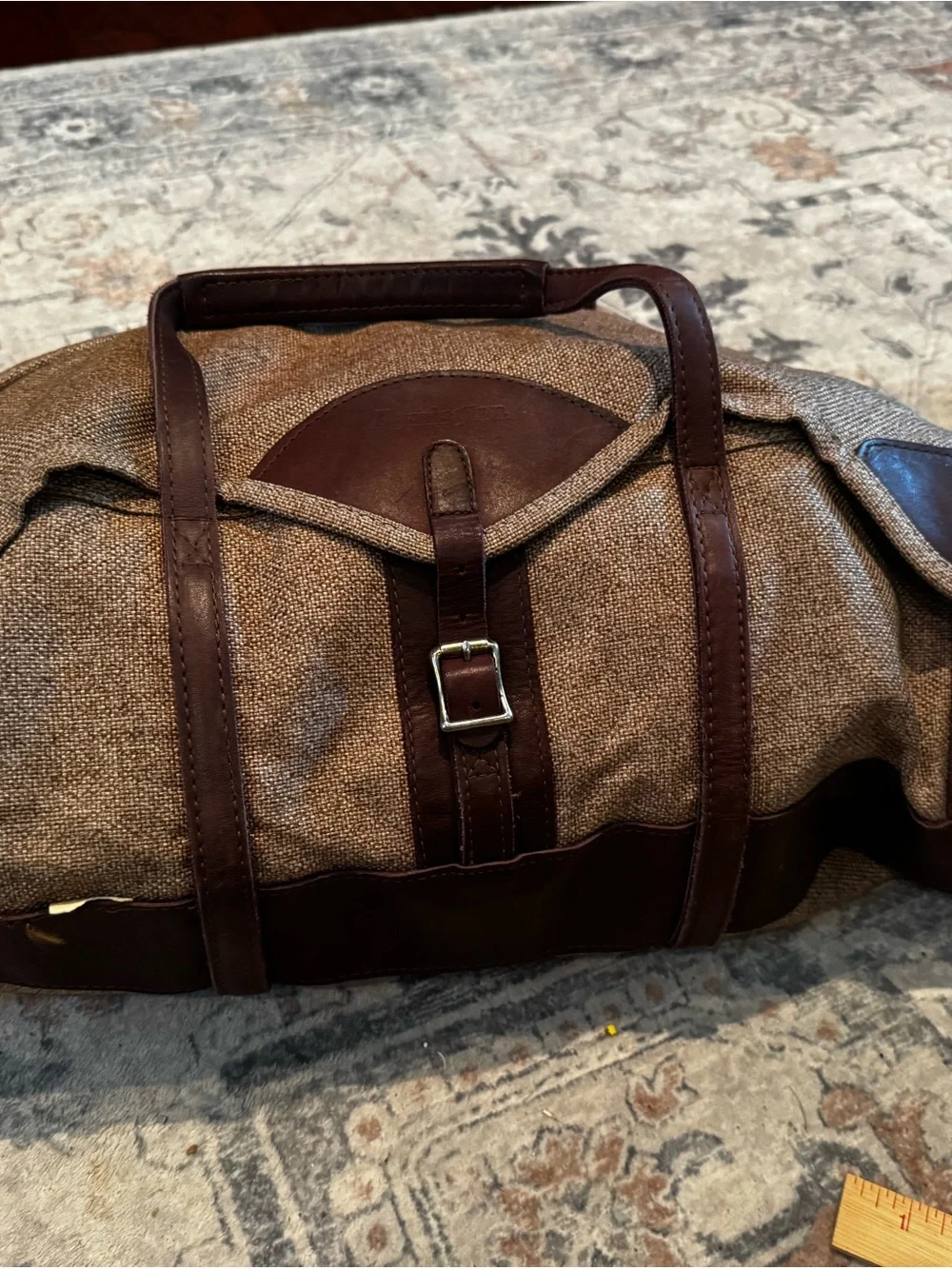 Large Remington Brown tweed Canvas and Dark Brown Leather Duffel Bag